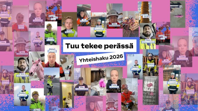 Rakennusalan Tuu tekee perässä -yhteishakukampanja, jossa esiintyy rakennusalan nuoria